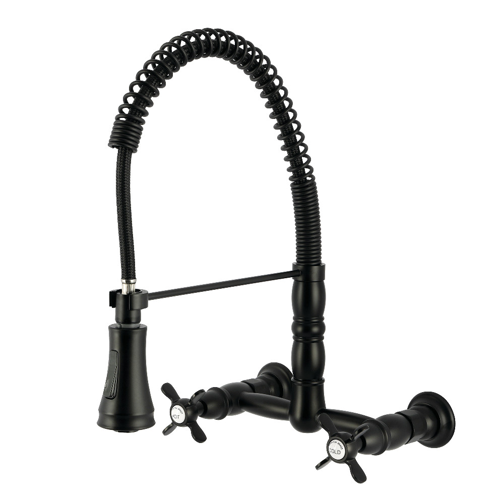Picture of Kingston Brass GS1240BEX Essex Double-Handle Wall-Mount Pre-Rinse Bridge Kitchen Faucet - Matte Black