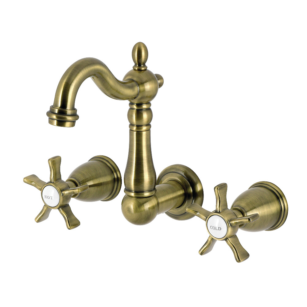 KS1223NX Hamilton Double-Handle Wall Mount Bathroom Faucet, Antique Brass