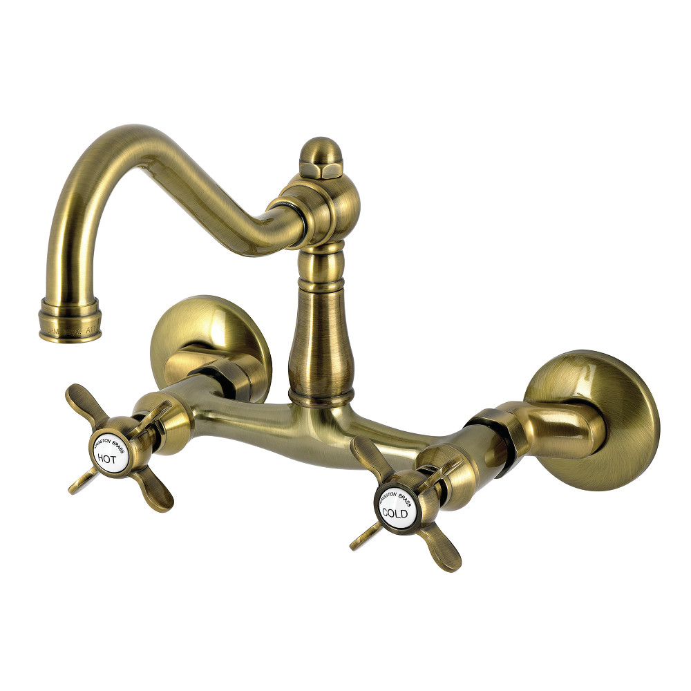 Picture of Kingston Brass KS3223BEX Essex Double-Handle Wall-Mount Bridge Kitchen Faucet, Antique Brass