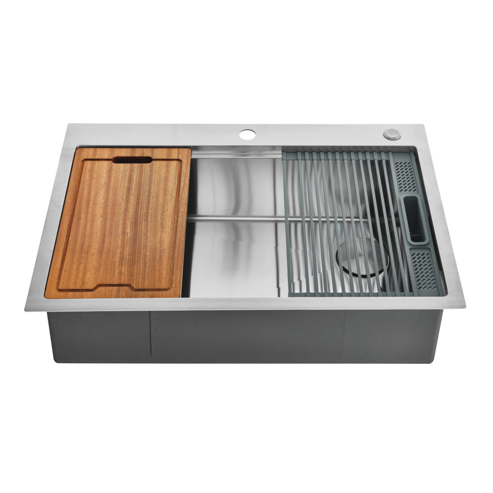 Picture of Kingston Brass GKDS302292 Uptowne 30 in. Stainless Steel Single Bowl Dual Mount Kitchen Sink with Kitchen Accessory Set - Brushed - 6 Piece