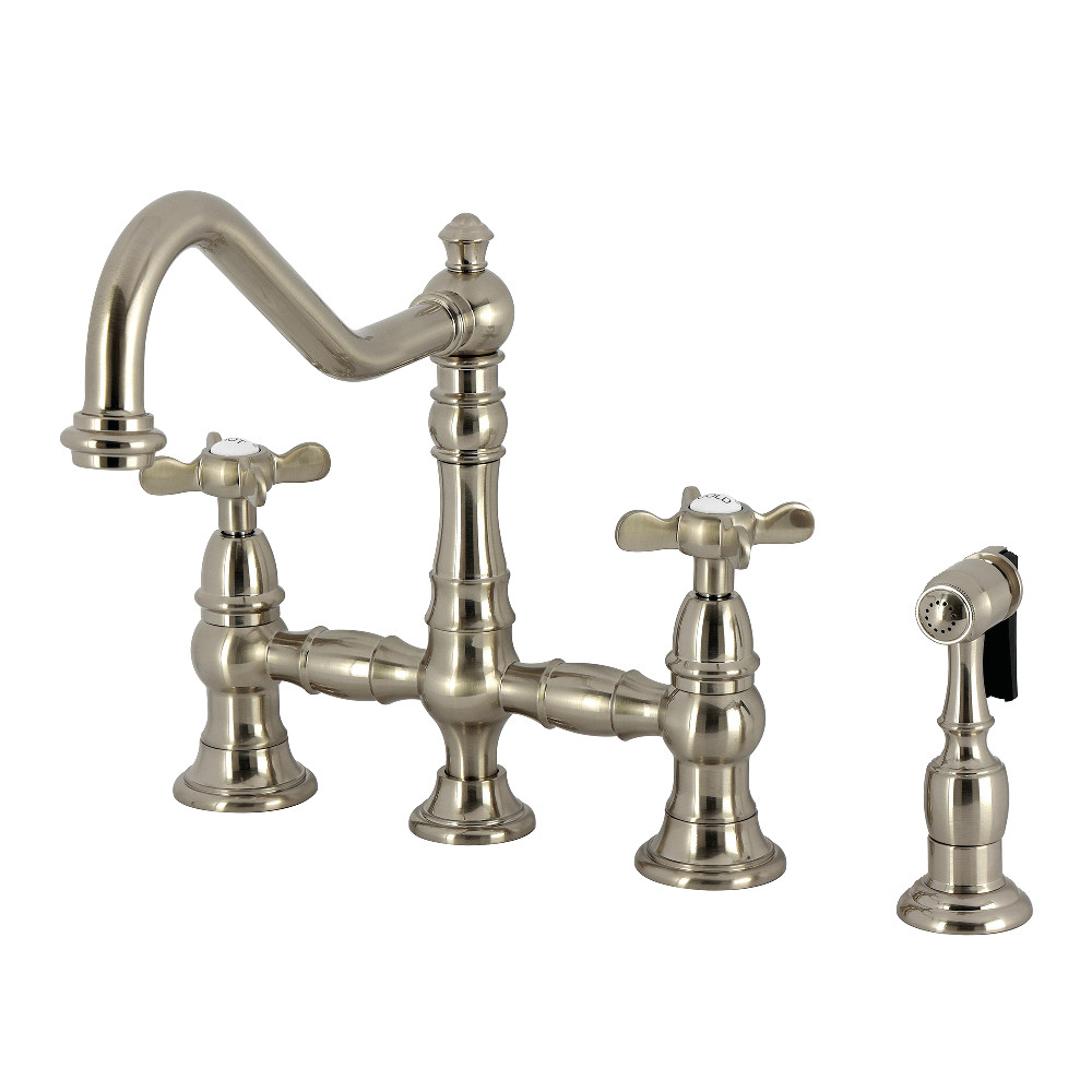 Picture of Kingston Brass KS3278BEXBS Essex Bridge Kitchen Faucet with Brass Side Sprayer - Brushed Nickel