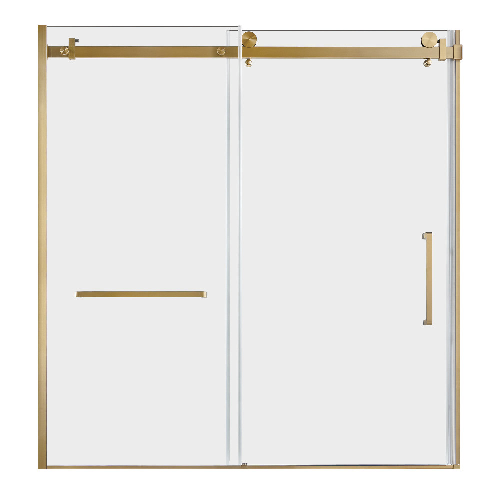 Toledo Tub Door - Brushed Brass - 57.88 x 60 in. - Frameless Design