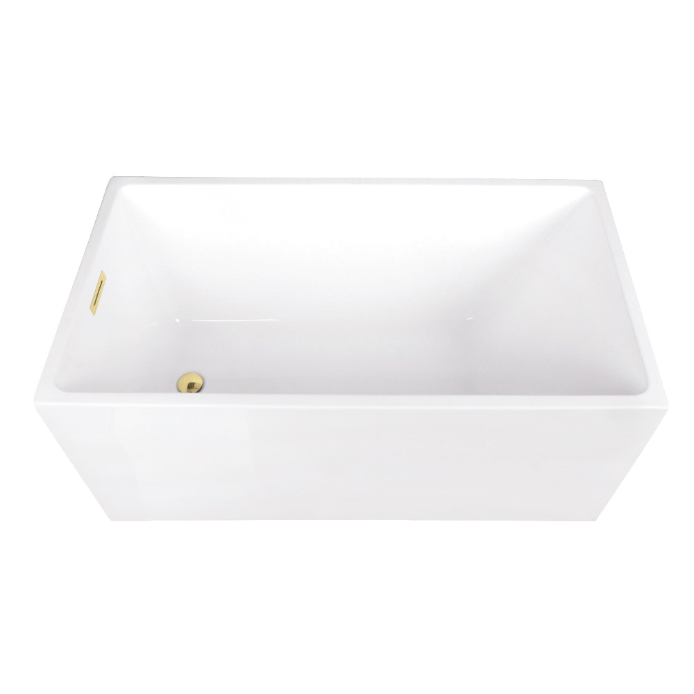 VTSQ512823C412 51 in. Acrylic Rectangular Double Ended Freestanding Tub with Drain - Glossy White & Polished Brass