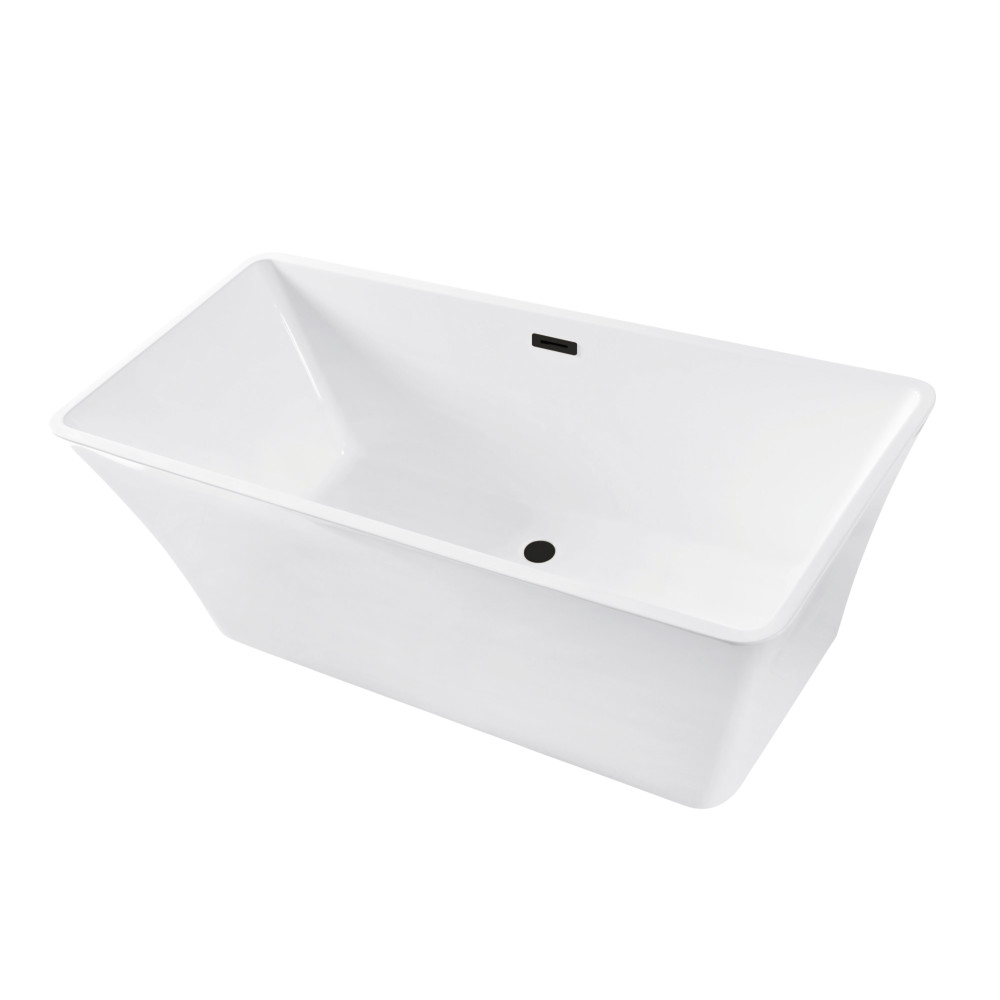 VTSQ672923C410 67 in. Acrylic Rectangular Double Ended Freestanding Tub with Drain - Glossy White & Matte Black