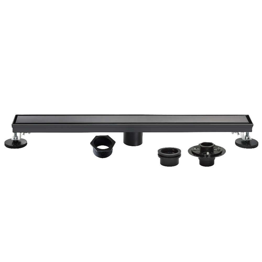 BSFK4820 48 in. Stainless Steel Linear Shower Drain with Tile Insert, Flat Grate, Base Flange & Hair Strainer - Matte Black