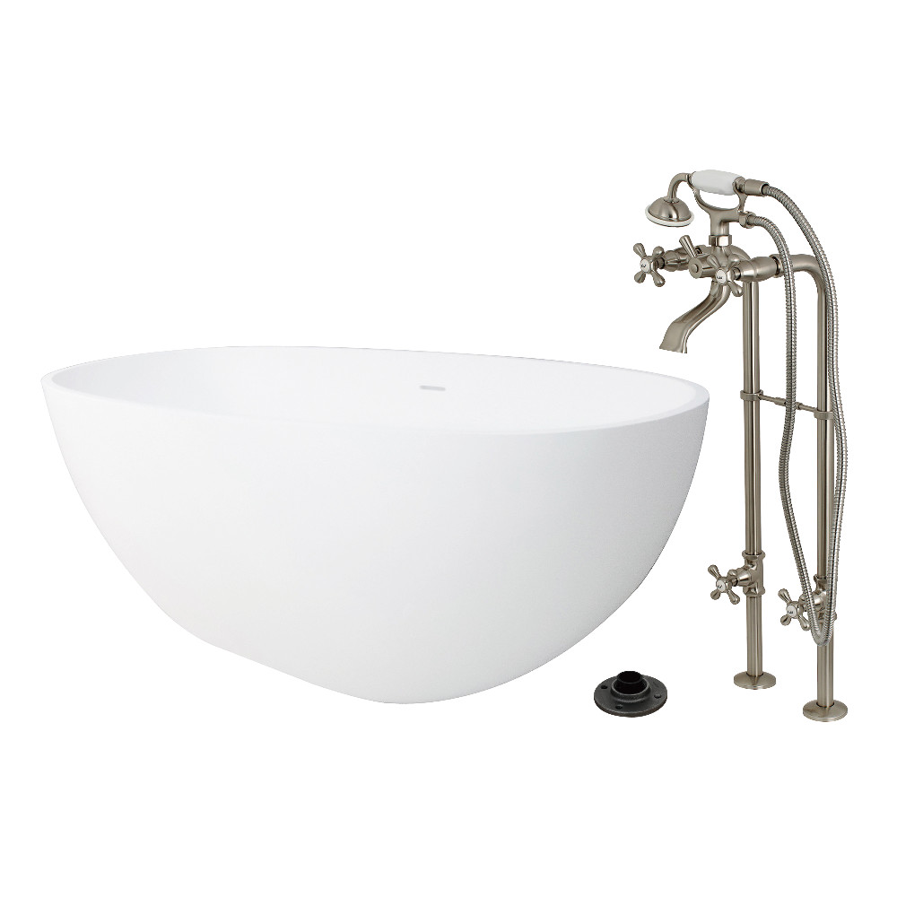 KRTRS6531266K8 64.93 x 31.87 x 22.43 in. Solid Surface Oval Double Ended Freestanding Tub with Faucet Combo & Drain, Brushed Nickel