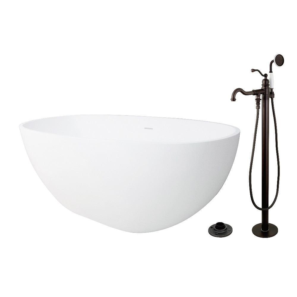 KRTRS6531135AL 65 in. Solid Surface Oval Double Ended Freestanding Tub with Faucet Combo & Drain, Oil Rubbed Bronze