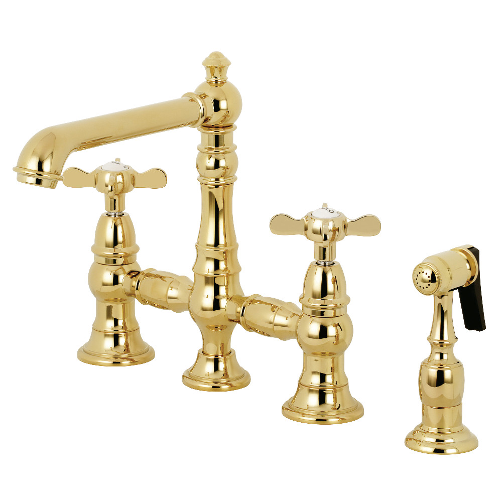 Picture of Kingston Brass KS7272BEXBS Essex Bridge Kitchen Faucet with Brass Side Sprayer - Polished Brass