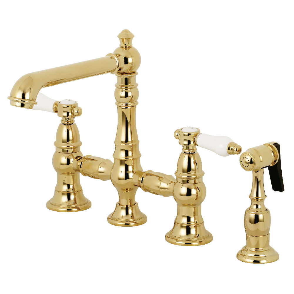 Picture of Kingston Brass KS7272BPLBS Bel-Air Bridge Kitchen Faucet with Brass Side Sprayer - Polished Brass