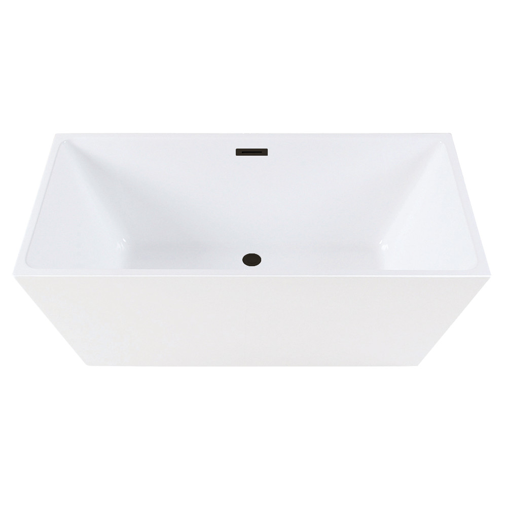 VTSQ593223C410 59 in. Acrylic Rectangular Double Ended Freestanding Tub with Drain - Glossy White & Matte Black