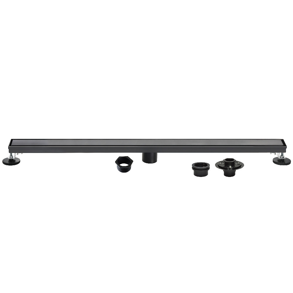 BSFK7220 72 in. Stainless Steel Linear Shower Drain with Tile Insert, Flat Grate, Base Flange & Hair Strainer - Matte Black