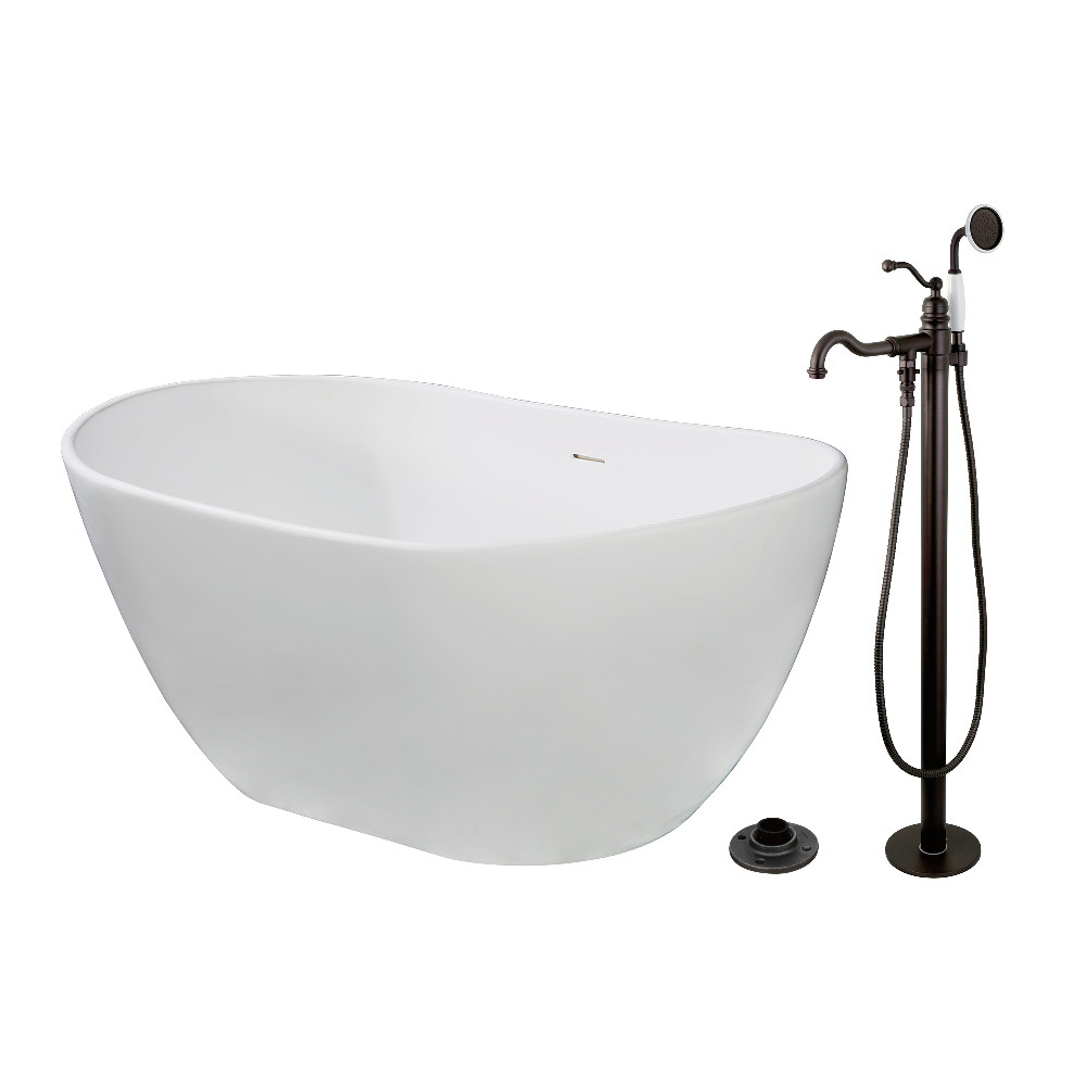 KRTRS5732135AL 57 in. Solid Surface Oval Double Slipper Freestanding Tub with Faucet Combo & Drain - Oil Rubbed Bronze