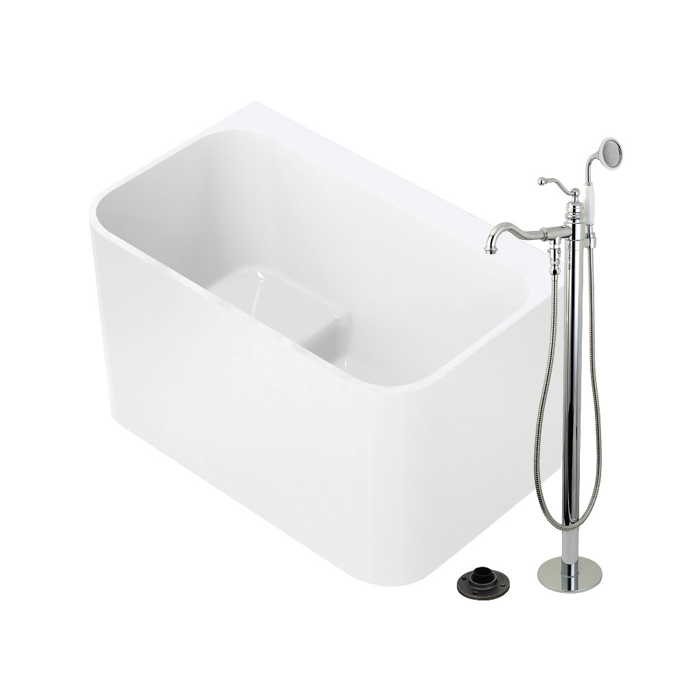 KTSQ4727131AL 47 in. Acrylic Rectangular Back-to-Wall Freestanding Tub with Faucet & Drain - Glossy White & Polished Chrome