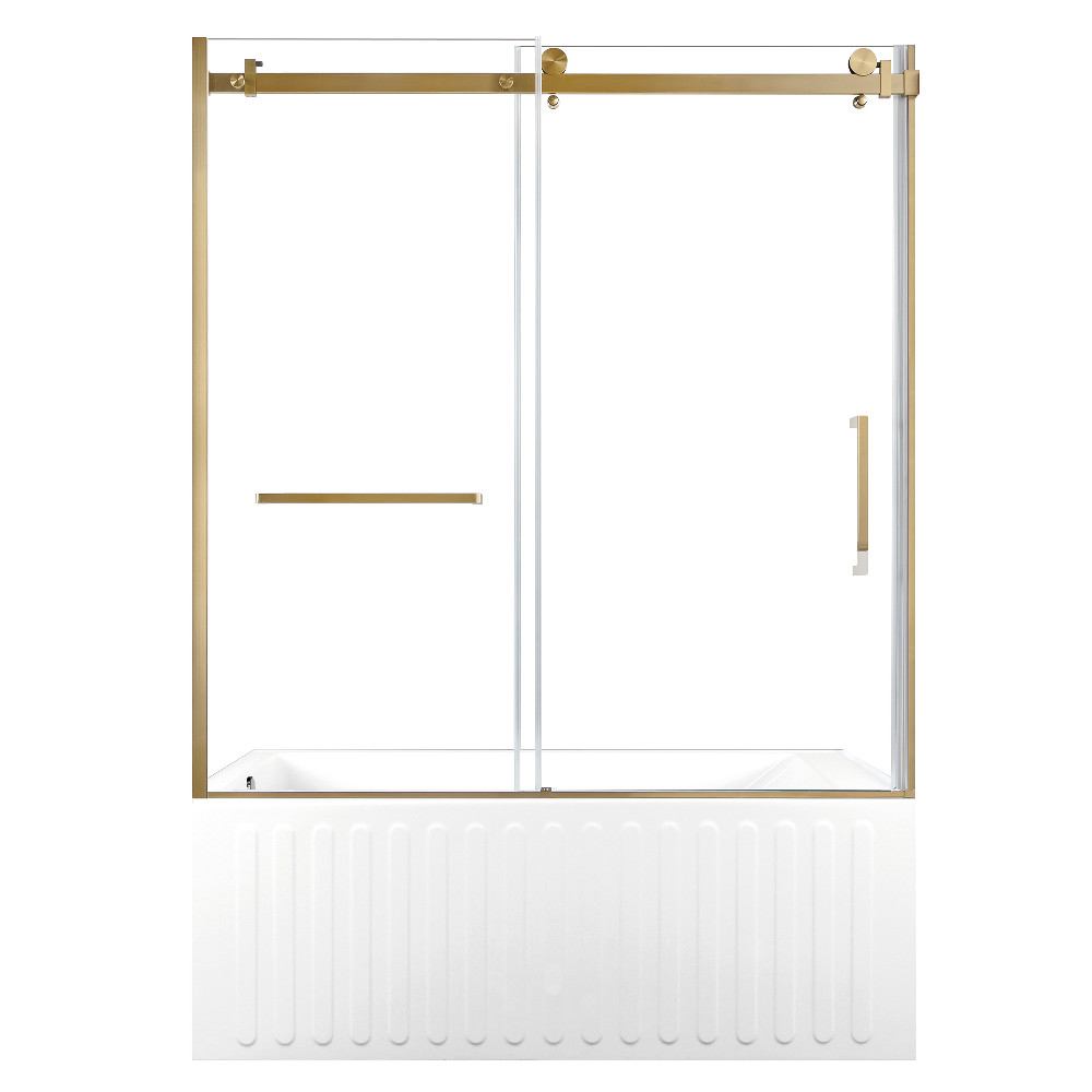 KVTDE603121L7 Acrylic Rectangular 3-Wall Alcove Tub Combo with Tub Door - White & Brushed Brass