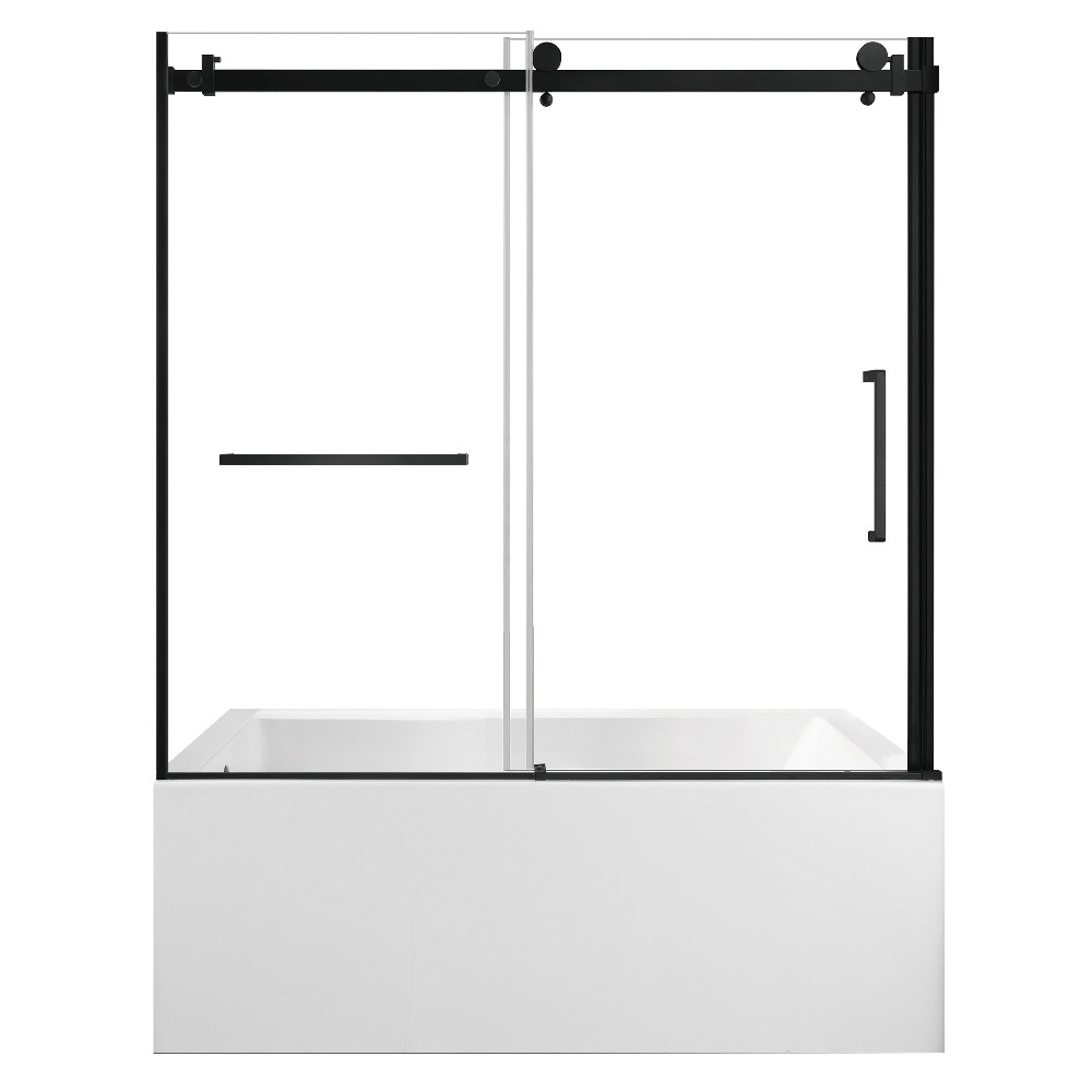 KVTAP6032L22C0 Acrylic Rectangular 3-Wall Anti-Skid Alcove Tub Combo with Tub Door - White & Matte Black