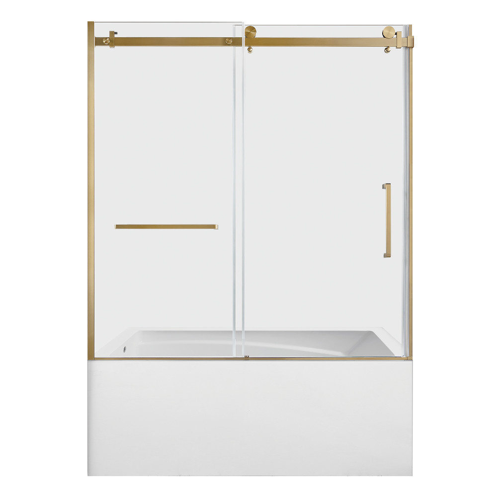 KVTAM6032L22D7 Acrylic Rectangular 3-Wall Anti-Skid Alcove Tub Combo with Tub Door, White & Brushed Brass