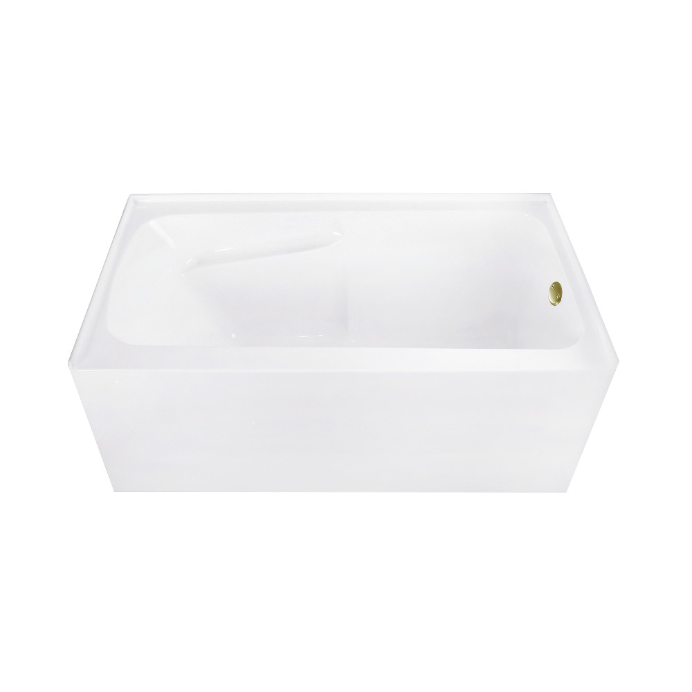54in. Acrylic Rectangular Alcove Tub - Glossy White & Antique Brass - Ergonomic Design