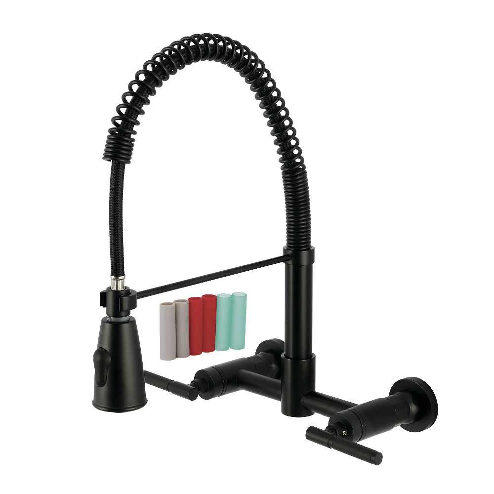 Picture of Kingston Brass GS8280CKL Kaiser Double-Handle Wall-Mount Pre-Rinse Bridge Kitchen Faucet - Matte Black