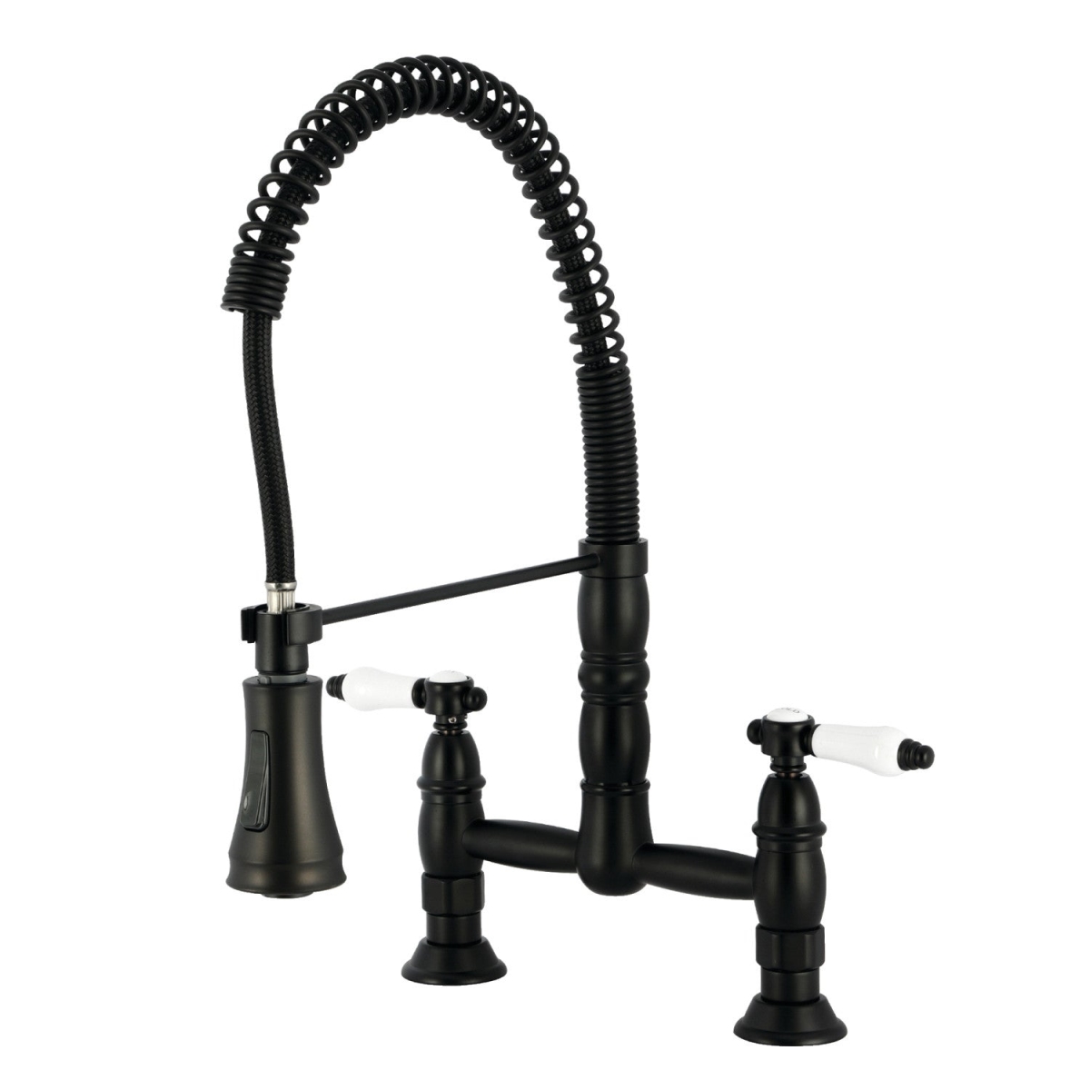 Picture of Kingston Brass GS1270BPL 8 x 10 x 18.75 in. Bel-Air Double-Handle Deck-Mount Pre-Rinse Bridge Kitchen Faucet, Matte Black