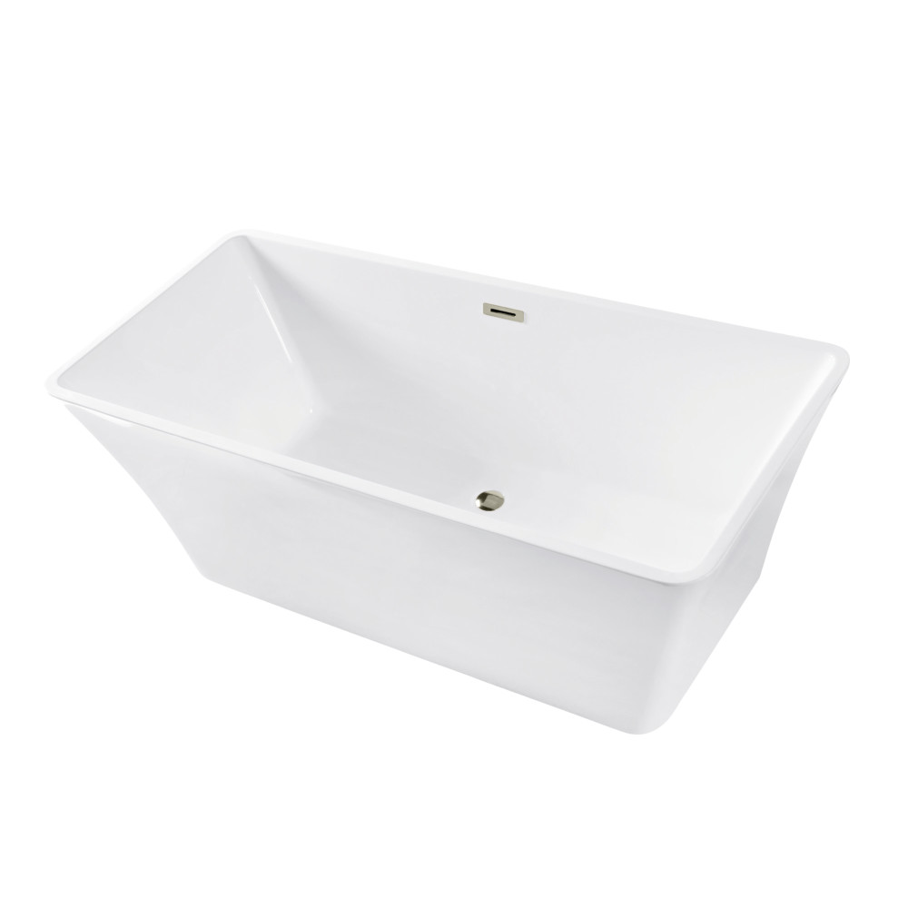 VTSQ672923C416 67 in. Acrylic Rectangular Double Ended Freestanding Tub with Drain - Glossy White & Polished Nickel