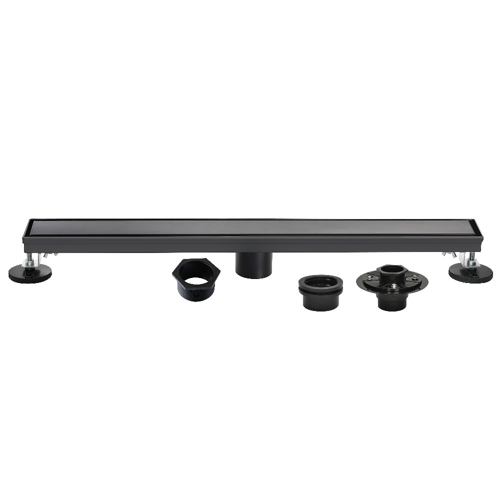 BSFK3220 32 in. Stainless Steel Linear Shower Drain with Tile Insert, Flat Grate, Base Flange & Hair Strainer - Matte Black