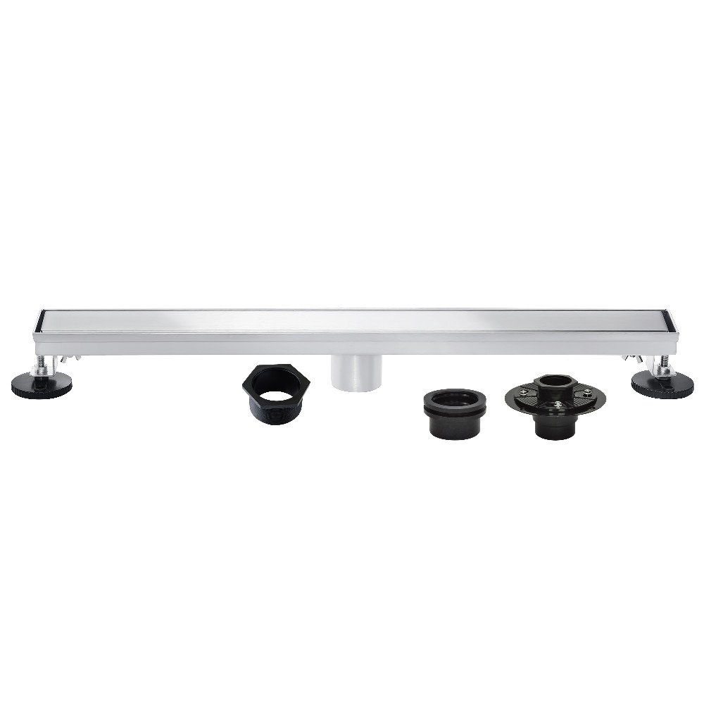 BSFK3221 32 in. Stainless Steel Linear Shower Drain with Tile Insert, Flat Grate, Base Flange & Hair Strainer - Polished Chrome