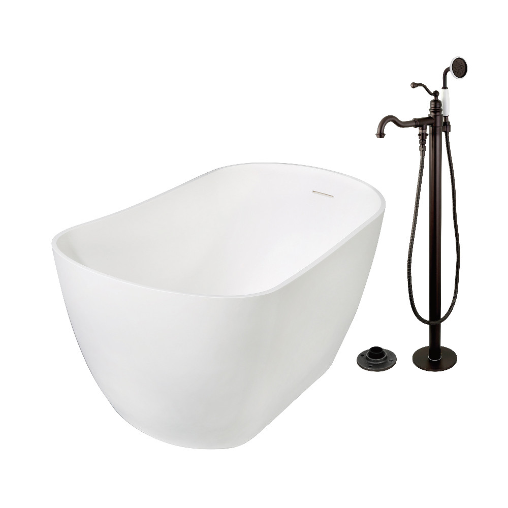 KRTSS5130135AL 51 in. Solid Surface Oval Single Slipper Freestanding Tub with Faucet Combo & Drain - Oil Rubbed Bronze