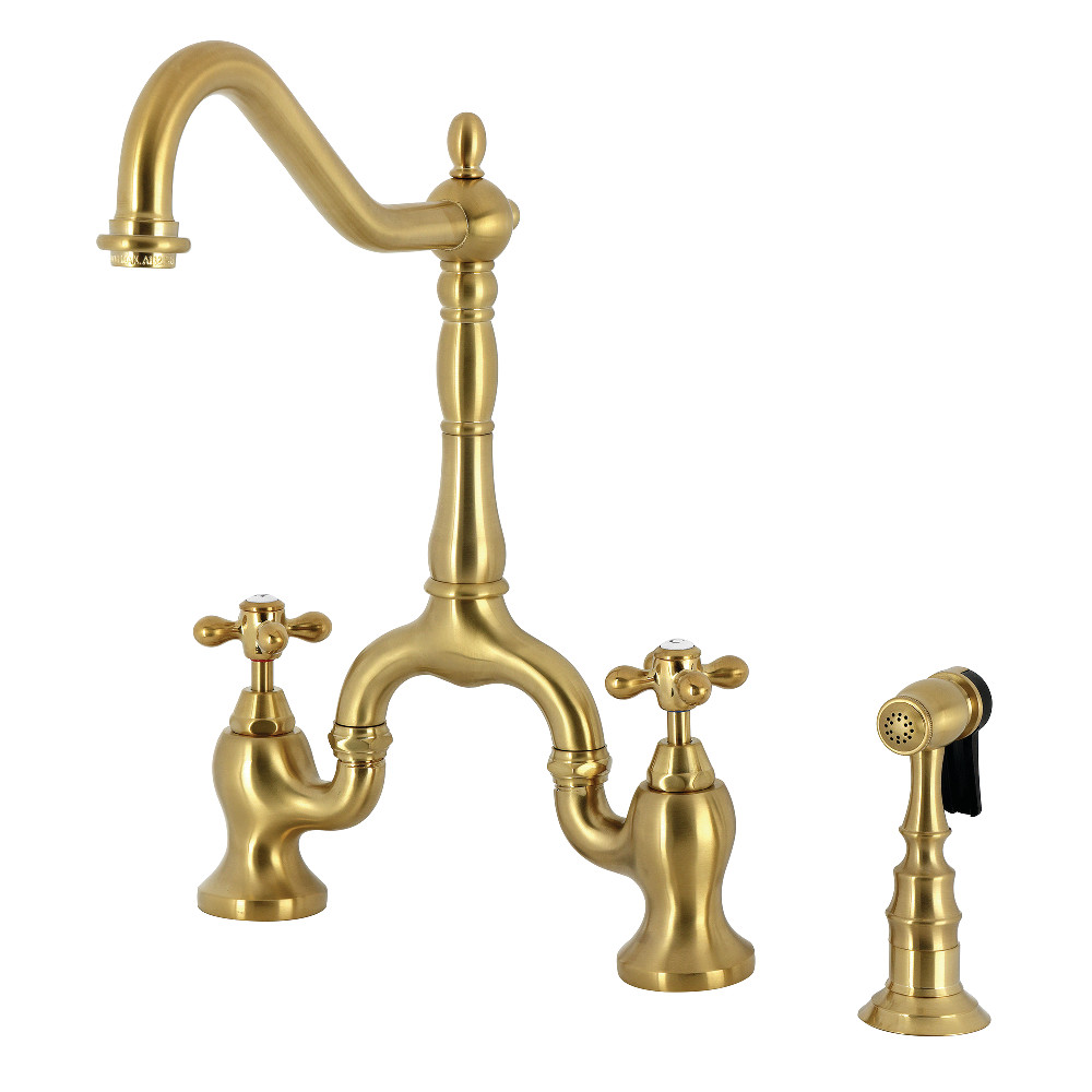 Picture of Kingston Brass KS7757AXBS English Country Bridge Kitchen Faucet with Brass Side Sprayer - Brushed Brass