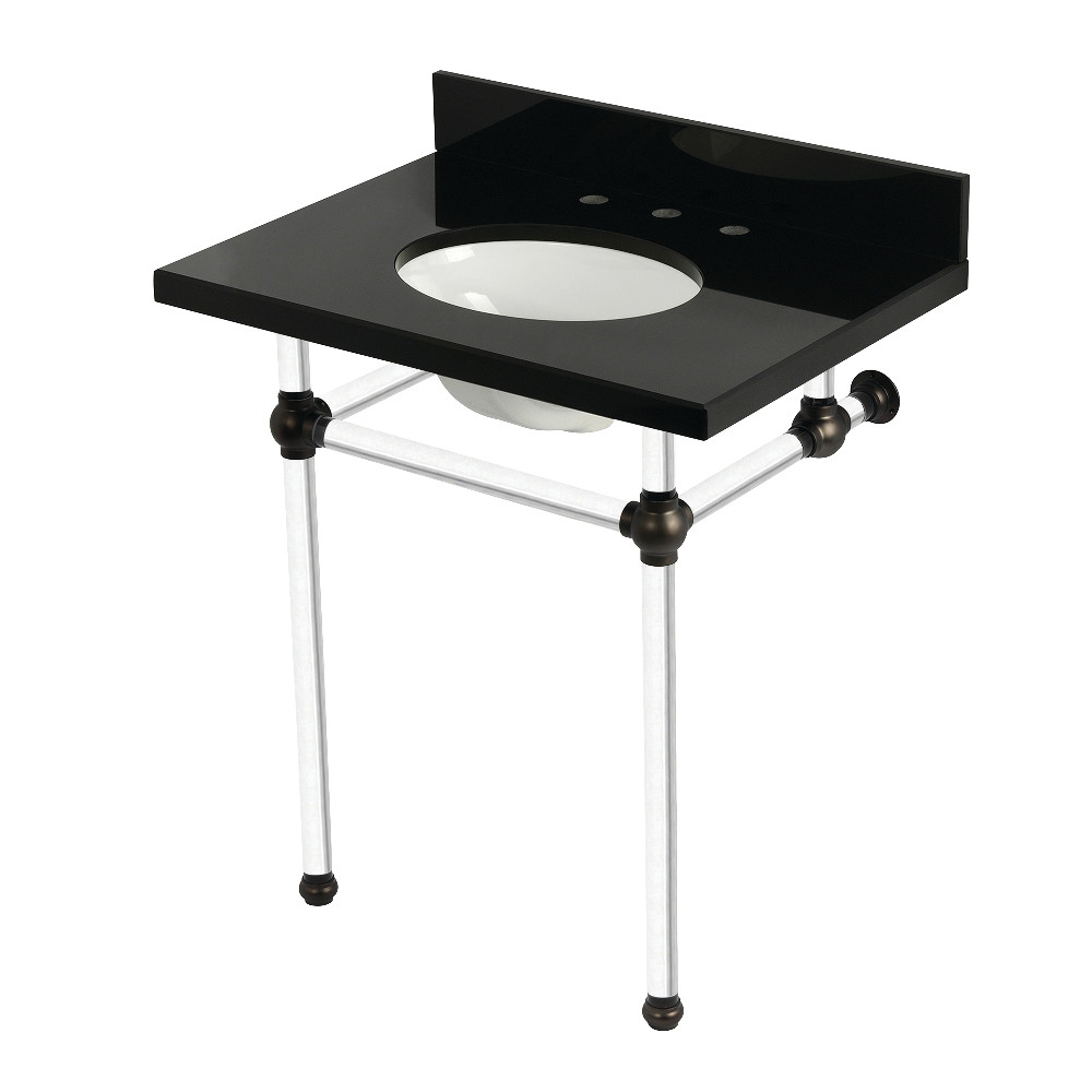 KVPK30KA5 Templeton 30 in. Black Granite Console Sink with Acrylic Legs - Black Granite & Oil Rubbed Bronze
