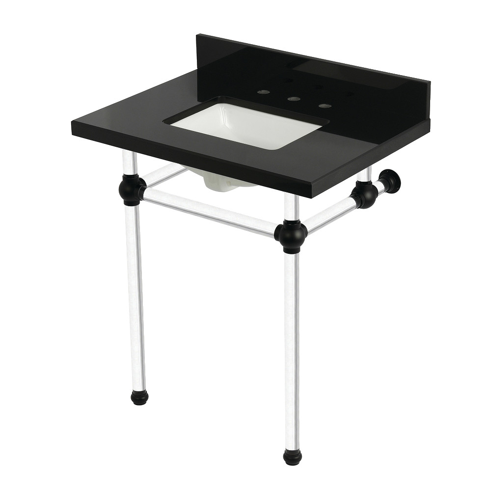 Templeton Console Sink - Black Granite & Matte Black - 30in.x22in.x38in. - Elegant Design