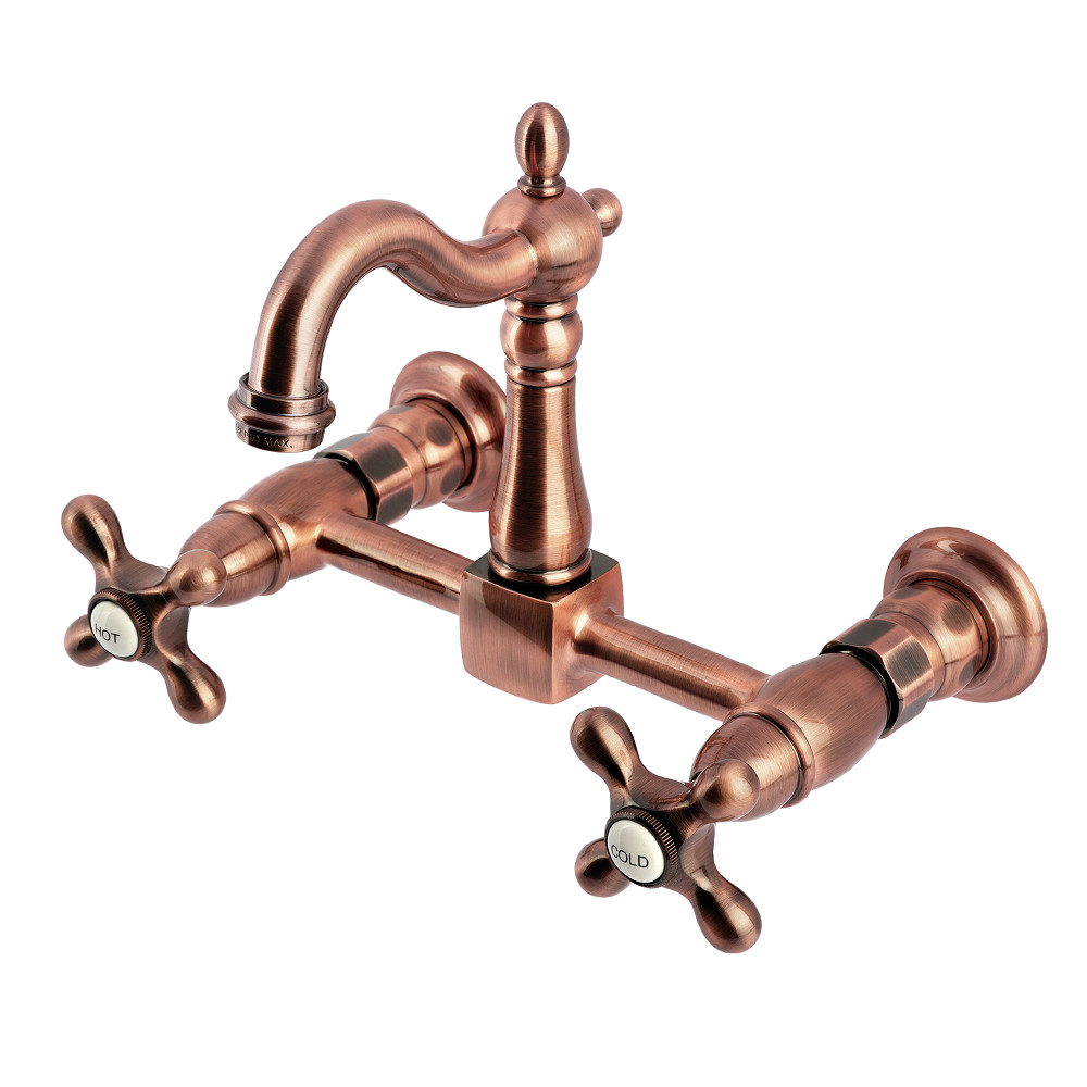 KS244AXAC 10.5 x 8 x 6.68 in. Heritage Double-Handle Wall-Mount Bridge Kitchen Faucet - Antique Copper