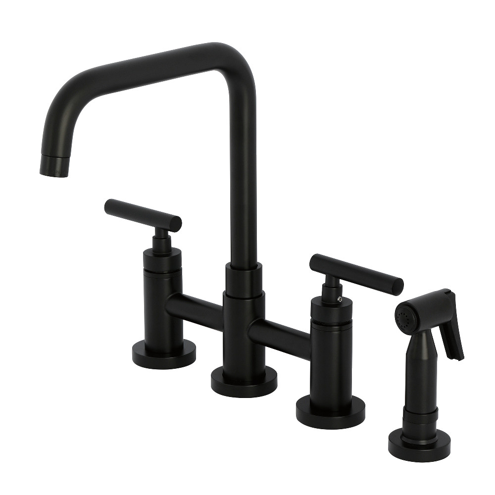 Picture of Kingston Brass KS8280CMLBS Manhattan Bridge Kitchen Faucet with Brass Side Sprayer - Matte Black