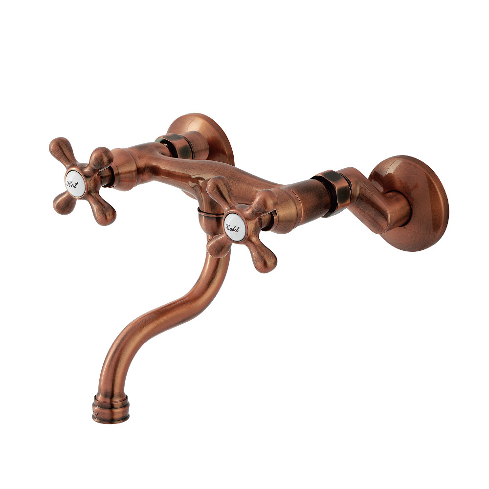 KS211AXAC Double-Handle Wall Mount Bathroom Faucet - Antique Copper