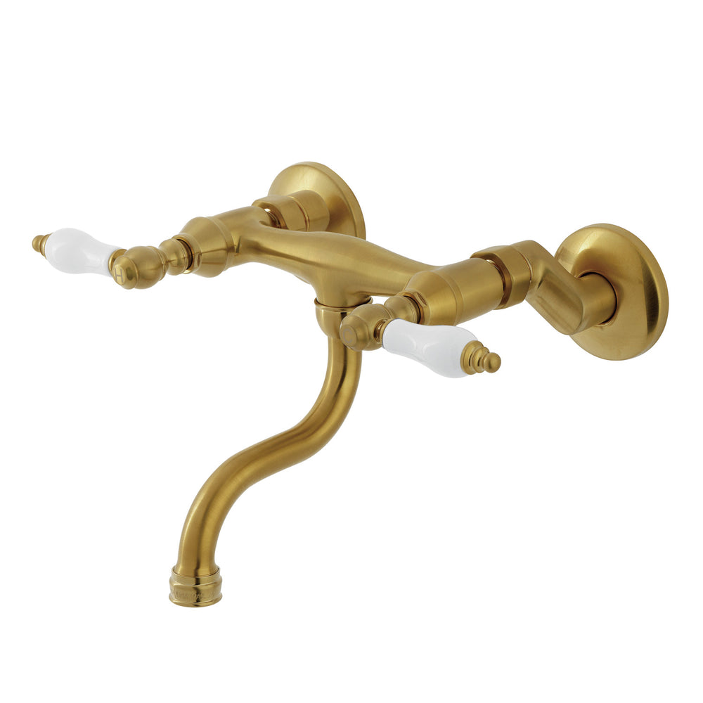 KS2117PL 12.12 in. Kingston Double-Handle Wall Mount Bathroom Faucet, Brushed Brass