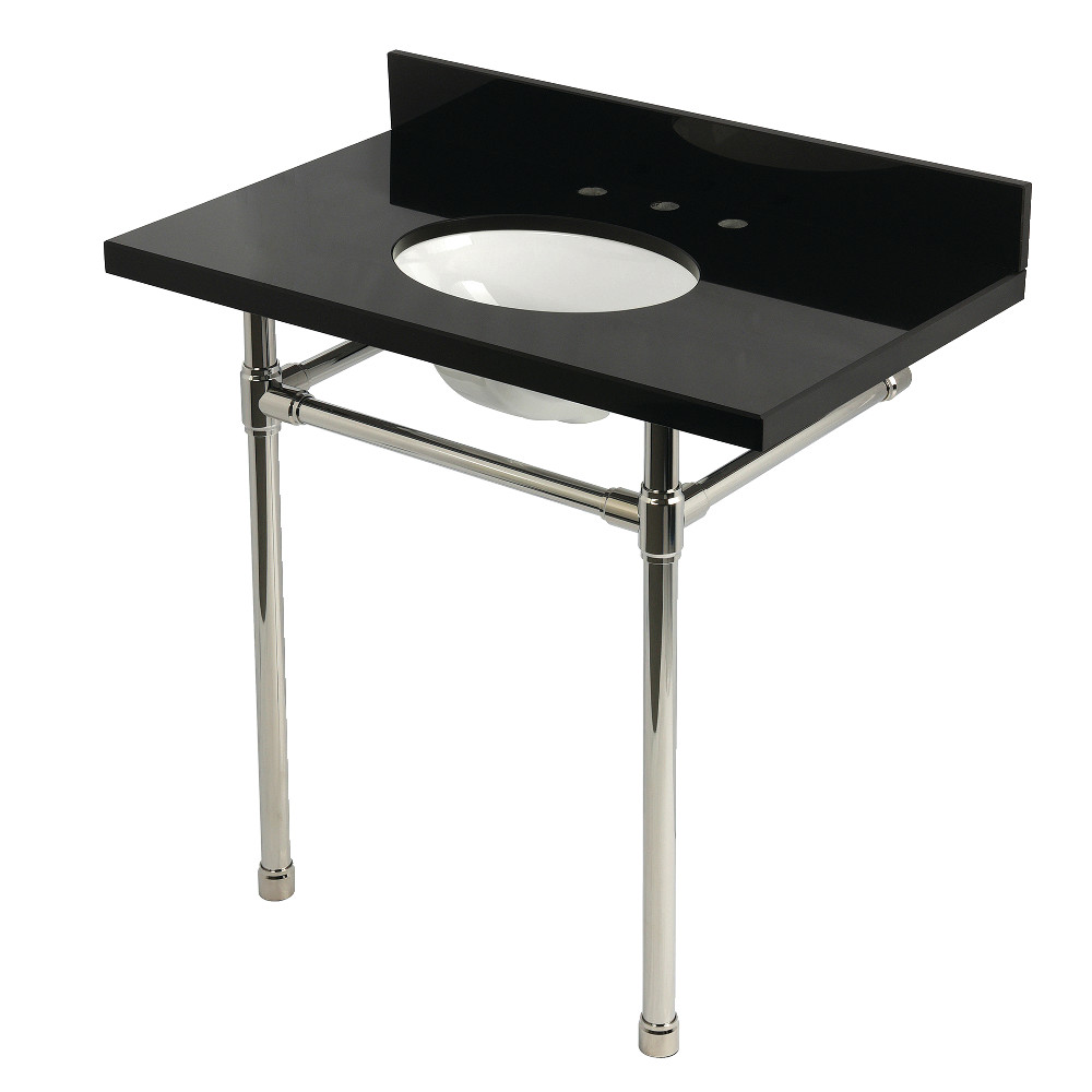 KVPK36K86ST Dreyfuss 36 in. Black Granite Console Sink with Stainless Steel Legs - Black Granite & Polished Nickel
