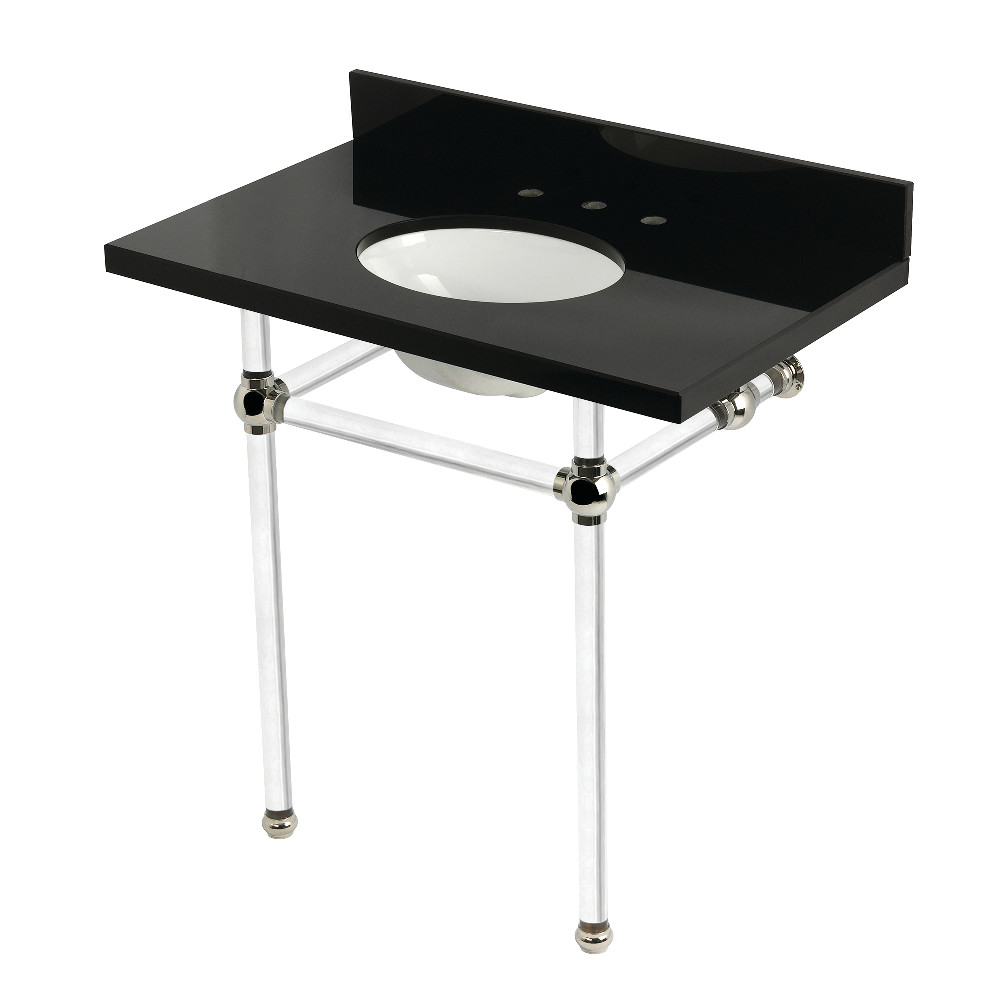 Templeton Console Sink - Black Granite & Polished Nickel - 36in. - Elegant Design