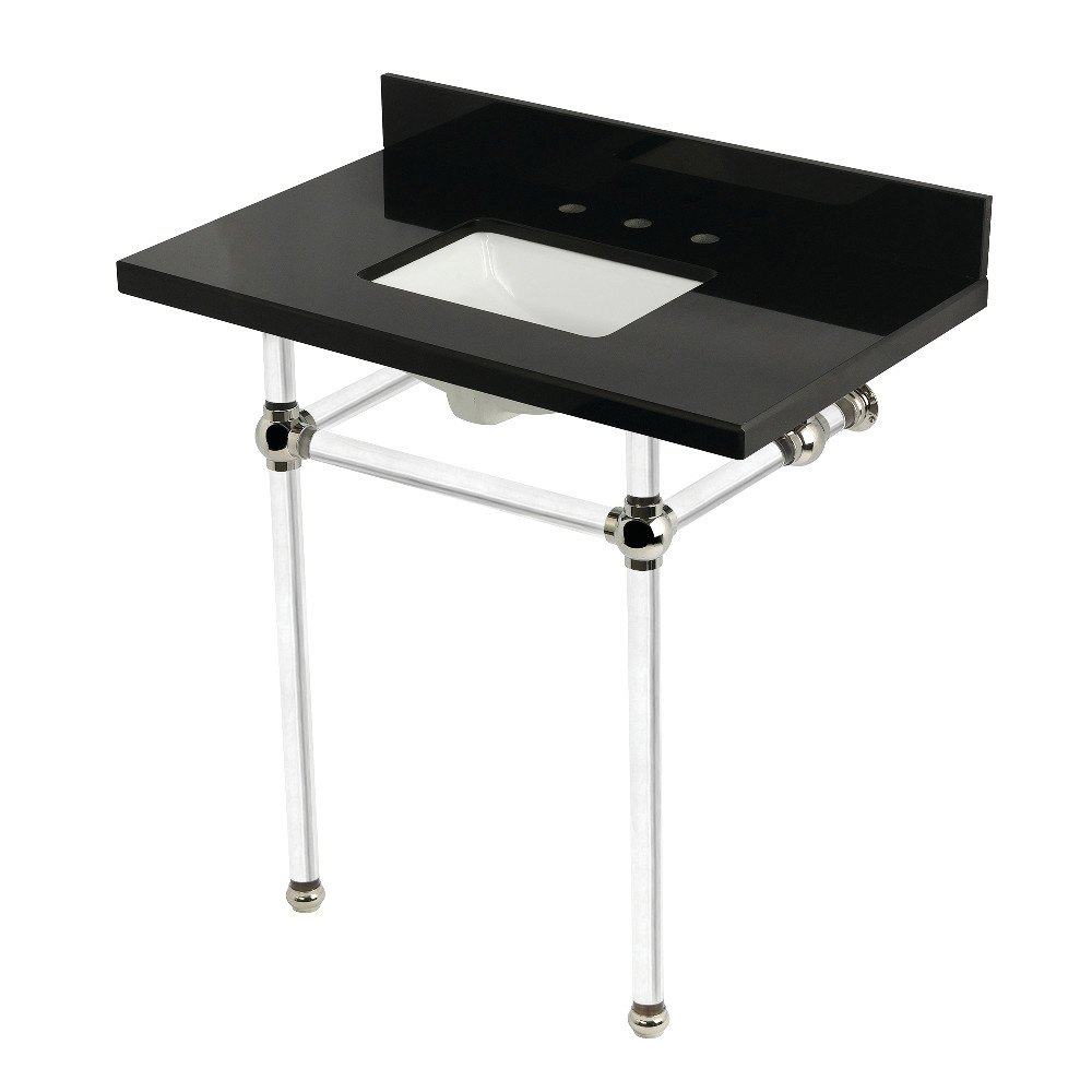 KVPK36KASQ6 36 x 22 x 38 in. Templeton Console Sink with Acrylic Legs - Black Granite & Polished Nickel