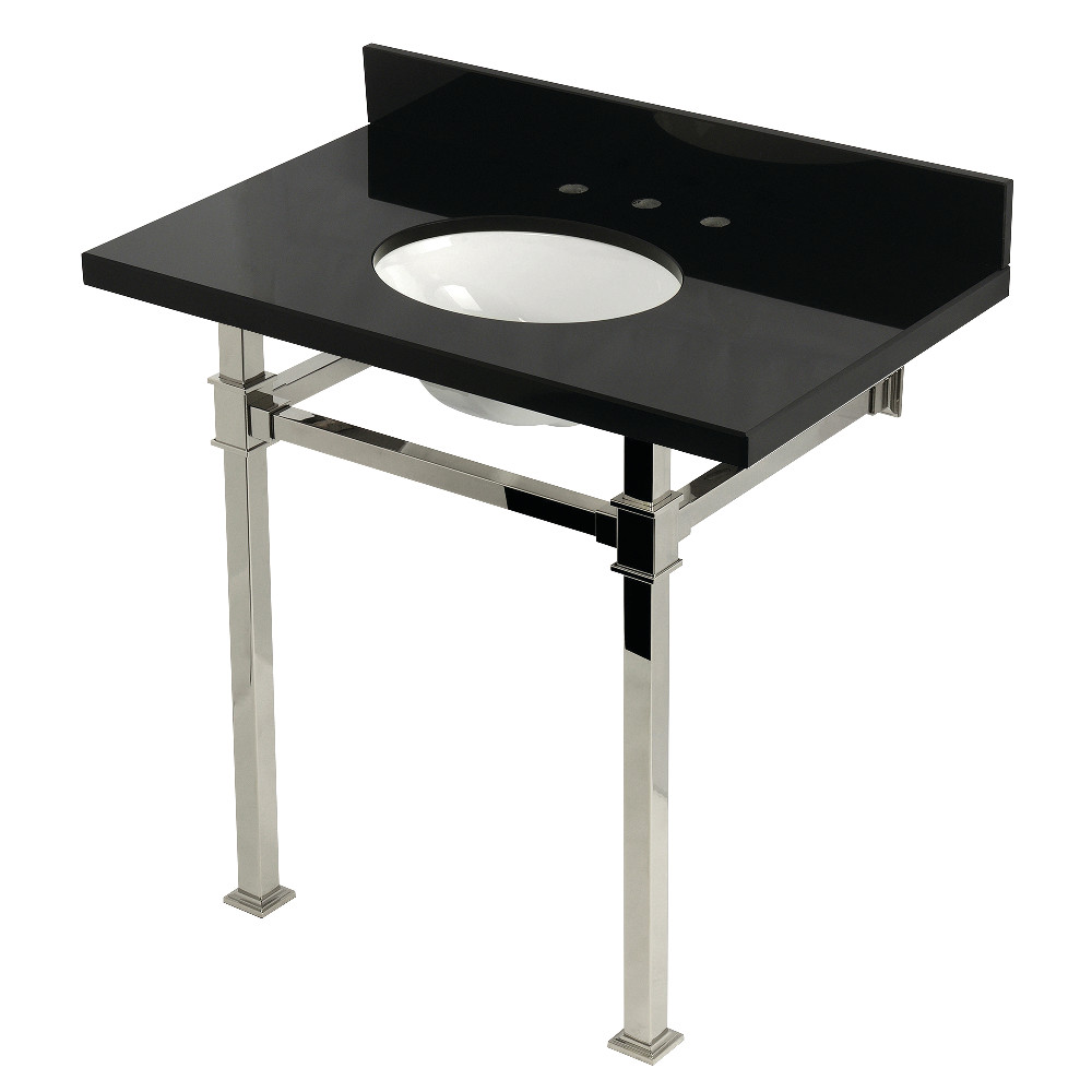 Monarch Console Sink - Black Granite & Polished Nickel - 36in. x 22in. x 37.75in. - Elegant Design