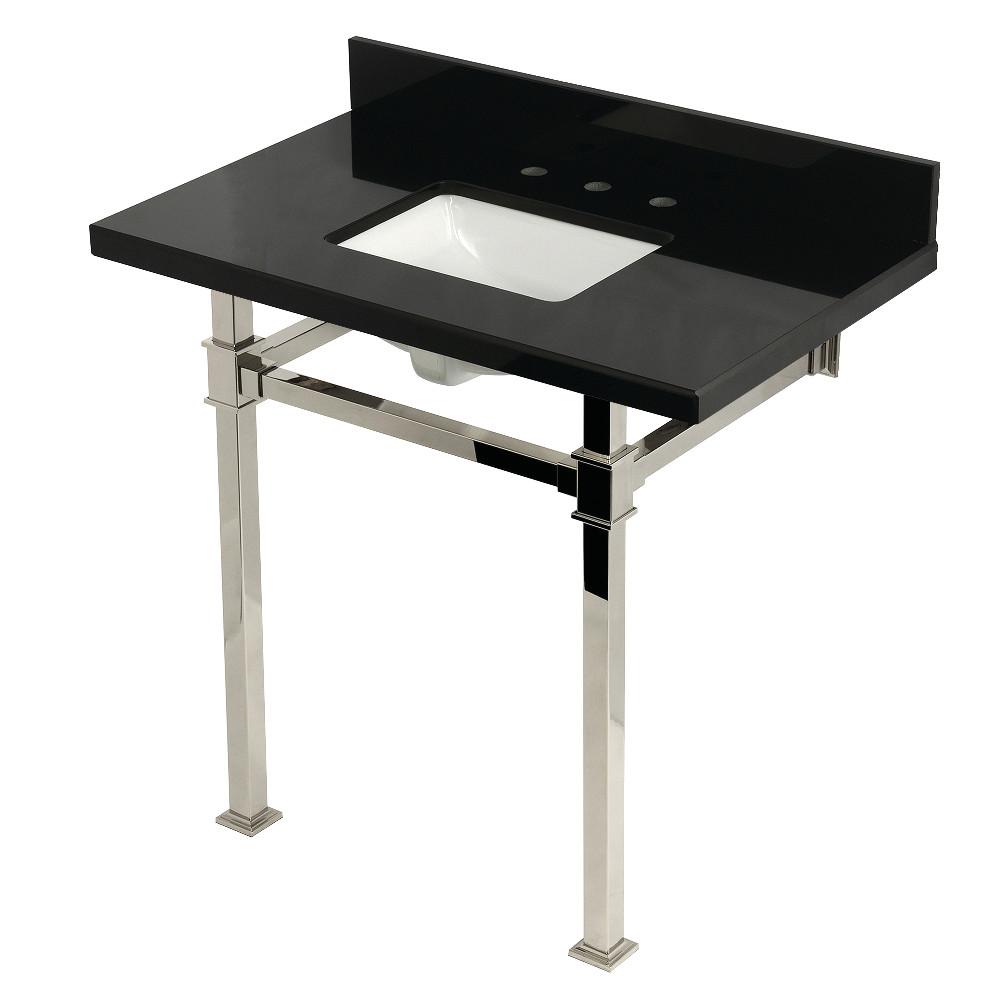 KVPK36KSQ6 36 x 22 x 37.75 in. Monarch Console Sink with Stainless Steel Legs, Black Granite & Polished Nickel