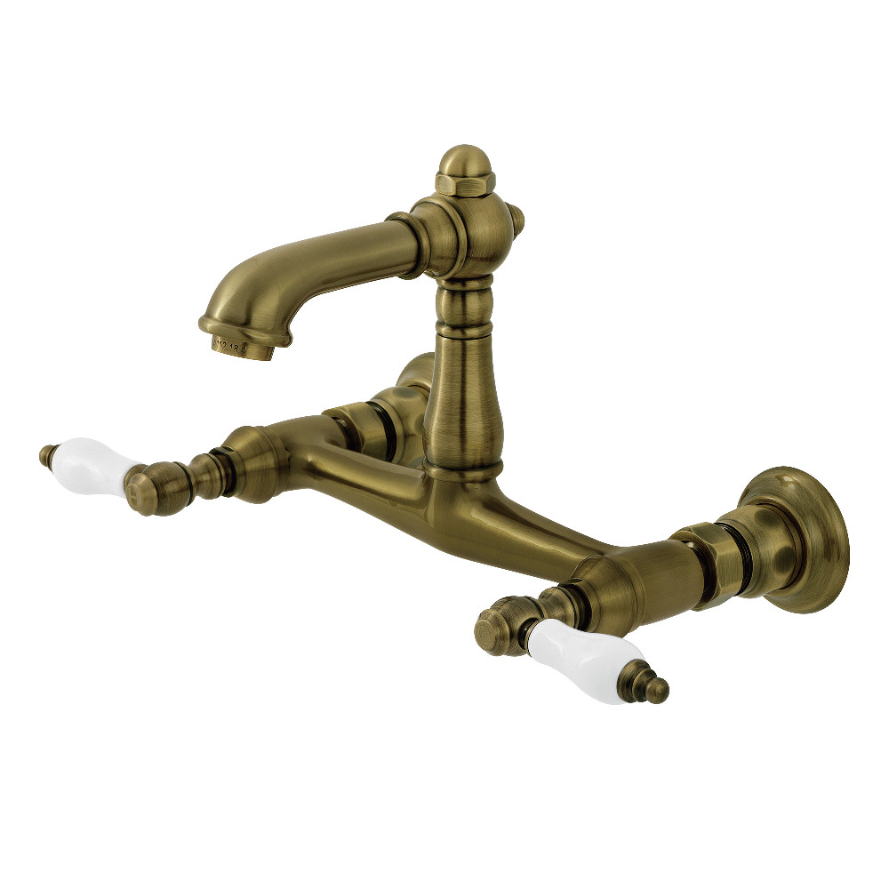 KS7253PL 8 x 7.68 x 5.81 in. English Country Double-Handle Wall Mount Bathroom Faucet, Antique Brass
