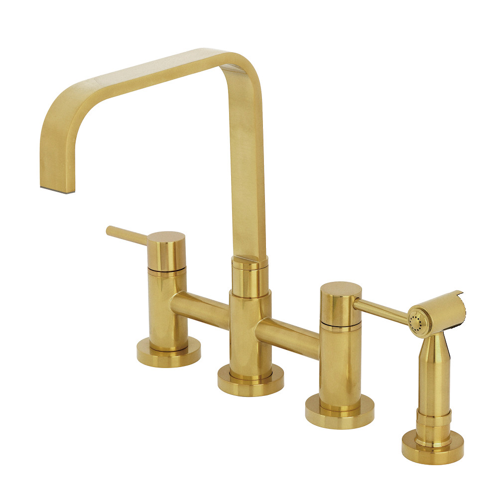 Picture of Kingston Brass KS8257DLBS Concord Bridge Kitchen Faucet with Brass Side Sprayer - Brushed Brass