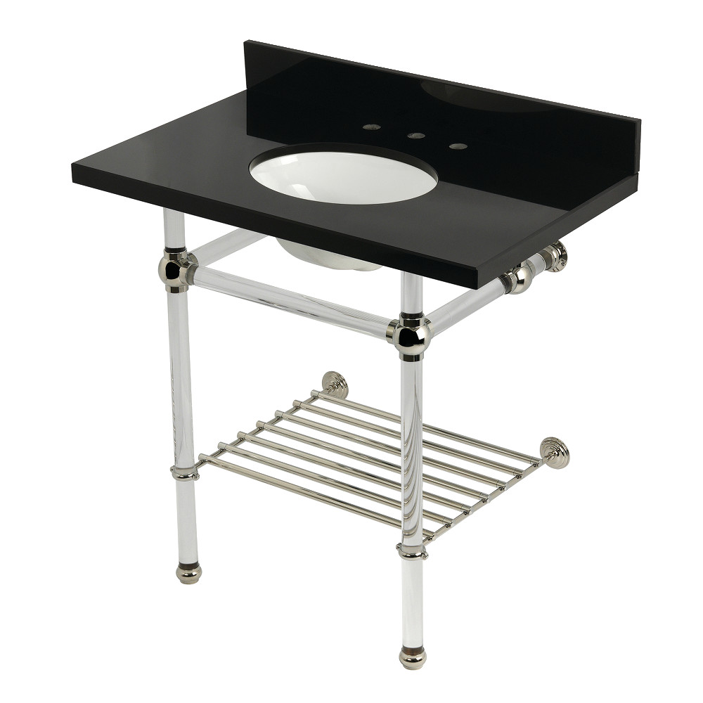 KVPK36KAB6 36 x 22 x 38 in. Templeton Console Sink with Acrylic Legs & Shelf, Black Granite & Polished Nickel