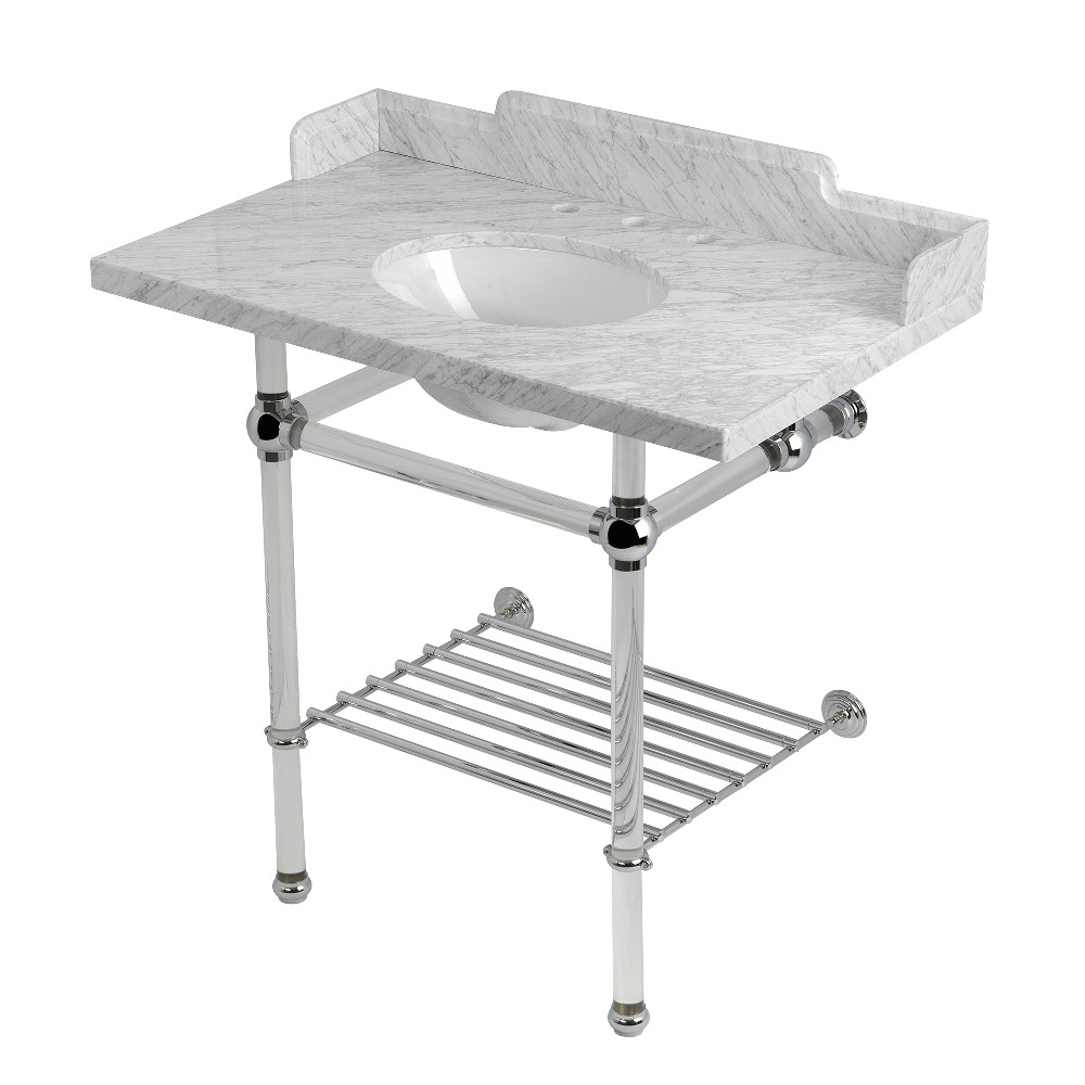 LMS36MAB1 Pemberton 36 in. Carrara Marble Console Sink with Acrylic Legs & Shelf - Carrara Marble White & Polished Chrome