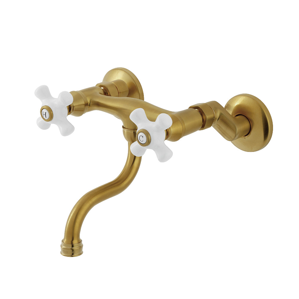 KS2117PX Double-Handle Wall Mount Bathroom Faucet - Brushed Brass