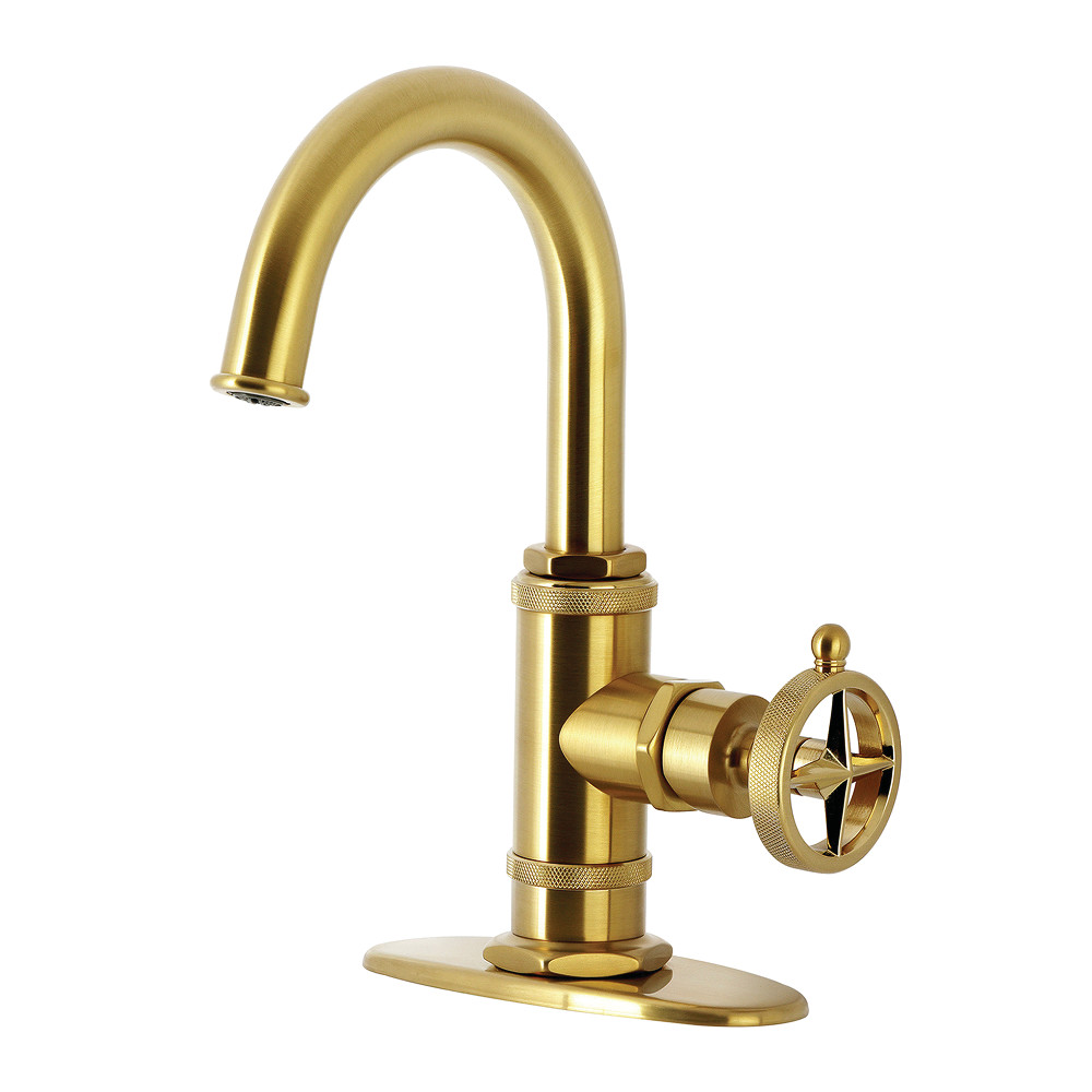KSD2217RNK Levante One-Handle Single-Hole Bathroom Faucet with Deck Plate & Push Pop-Up Drain - Brushed Brass