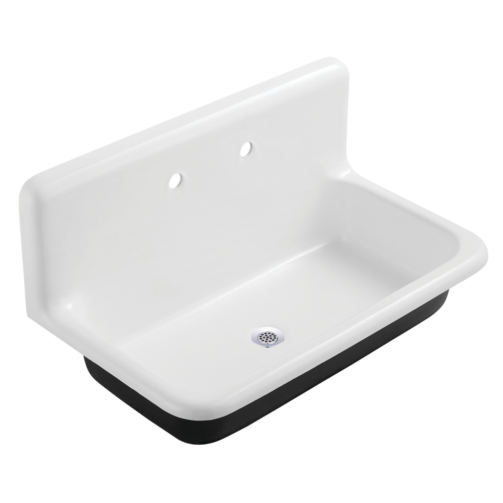 Picture of Kingston Brass KGCLWS3620191 Petra Galley 36 in. Cast Iron Single Bowl Wall Mount Utility Sink with Drain - White & Polished Chrome