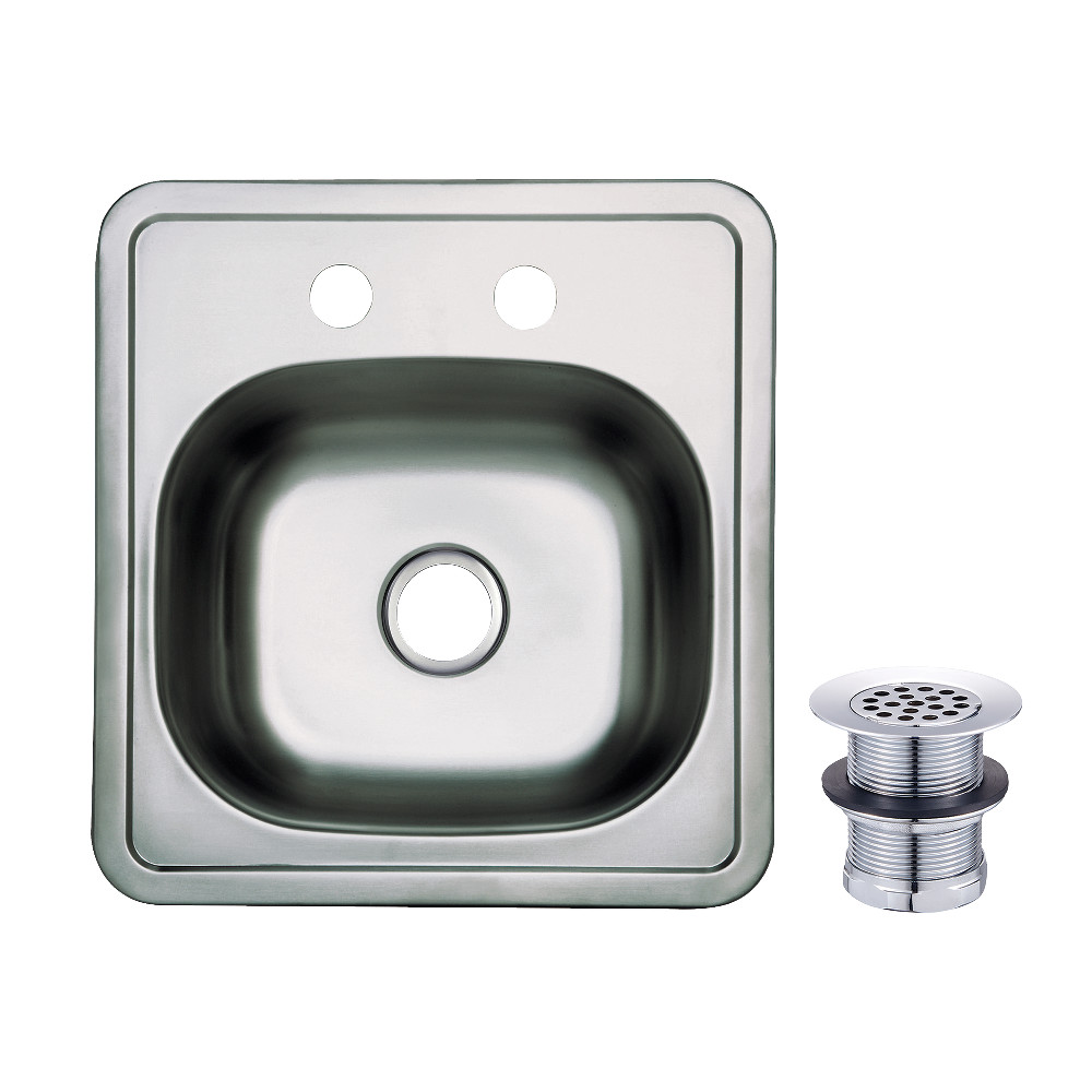 Picture of Kingston Brass KGKTS15151 15 in. Self-Rimming Single Bowl Drop-in Bar Prep Sink with Strainer, Stainless Steel & Polished Chrome