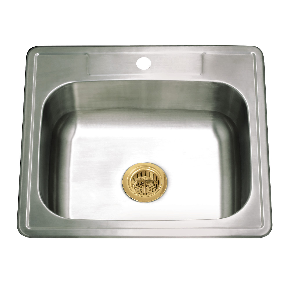 Picture of Kingston Brass KGKTS2522817 25 x 21.93 x 8.43 in. Studio Stainless Steel Self-Rimming Single Bowl Drop-In Kitchen Sink with Strainer, Stainless Steel & Brushed Brass