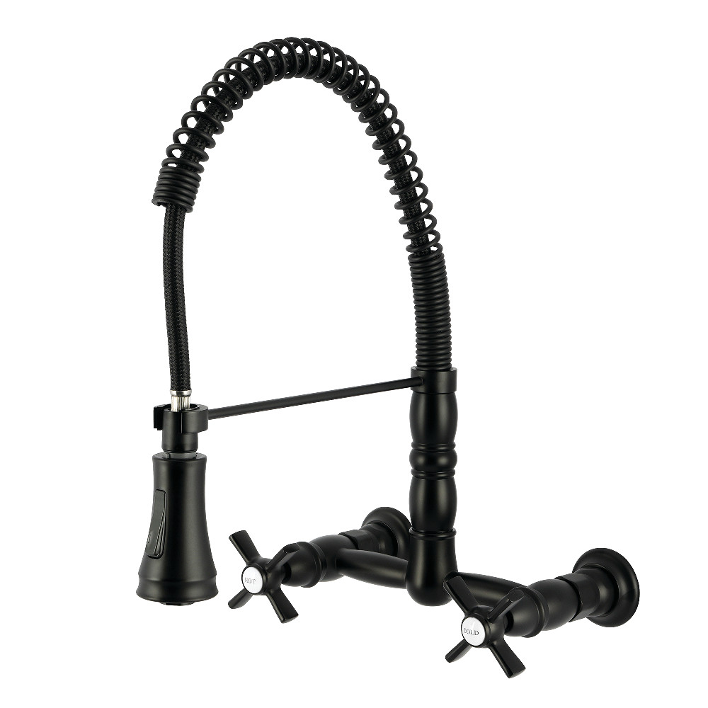 Picture of Kingston Brass GS1240ZX Millennium Double-Handle Wall-Mount Pre-Rinse Bridge Kitchen Faucet - Matte Black