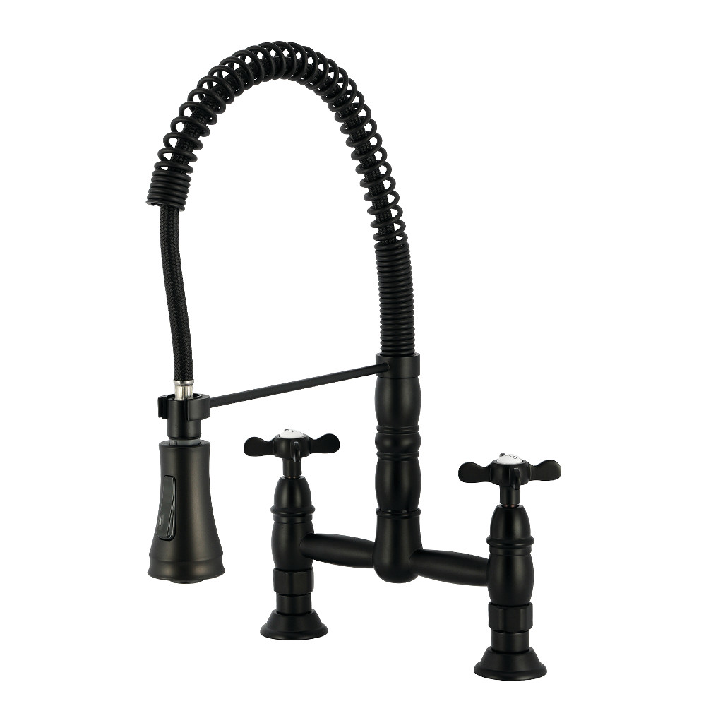 Picture of Kingston Brass GS1270BEX Essex Double-Handle Deck-Mount Pre-Rinse Bridge Kitchen Faucet - Matte Black